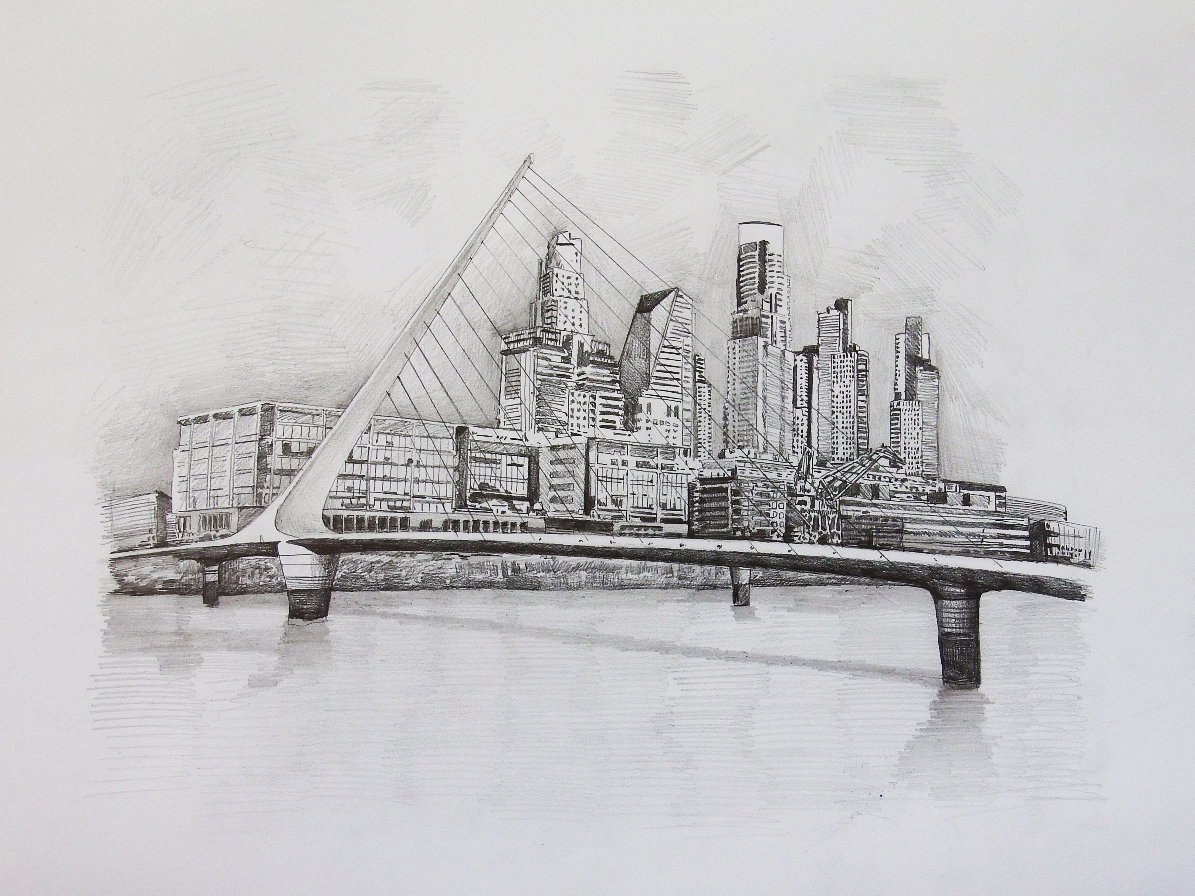 Puente de la Mujer y skyline de Puerto Madero, Buenos Aires